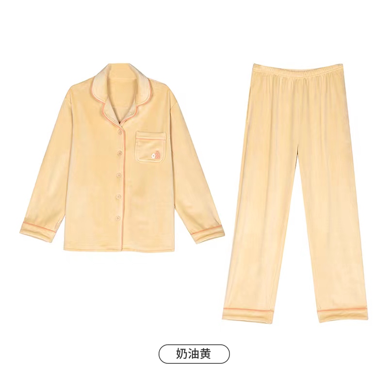 都市丽人LH30C1女士海岛绒抗静电保暖开衫翻领长袖长裤家居服套装-图3