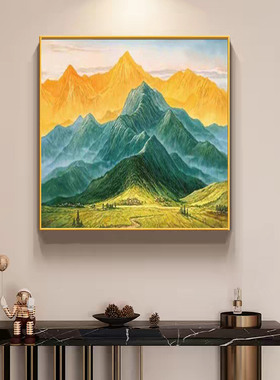 日照金山玄关装饰画新中式无水靠山图走廊过道壁画客厅招财风水画