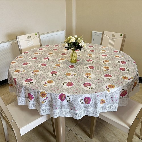 PVC防水不镂空大圆桌布田园餐桌布家用酒店饭店软质台布防烫免洗 - 图0