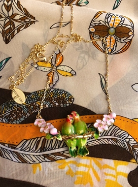 彩绘珐琅浪漫爱情鸟项链