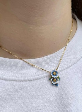锁骨链项链镀金珐琅蔷薇花