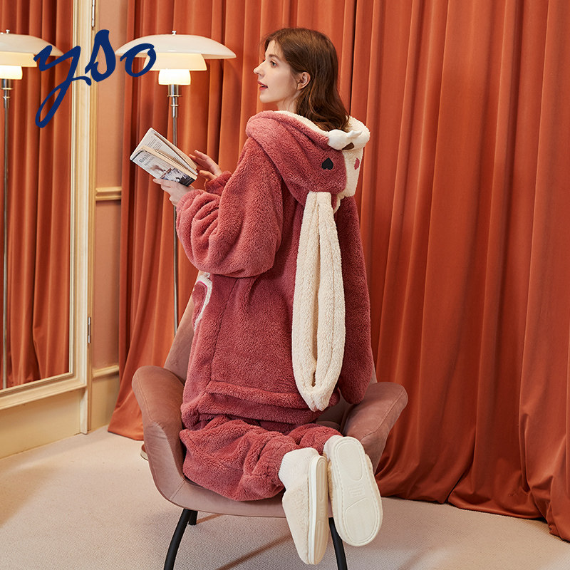 yso冬连体加厚可爱兔子珊瑚绒睡衣 yso睡衣/家居服套装