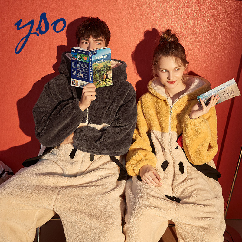 史努比情侣秋冬款珊瑚绒连体睡衣 yso睡衣/家居服套装