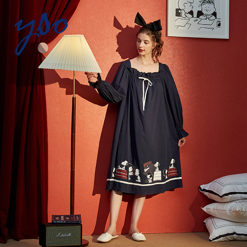 yso史努比春秋纯棉长袖荷叶边睡衣 yso睡裙