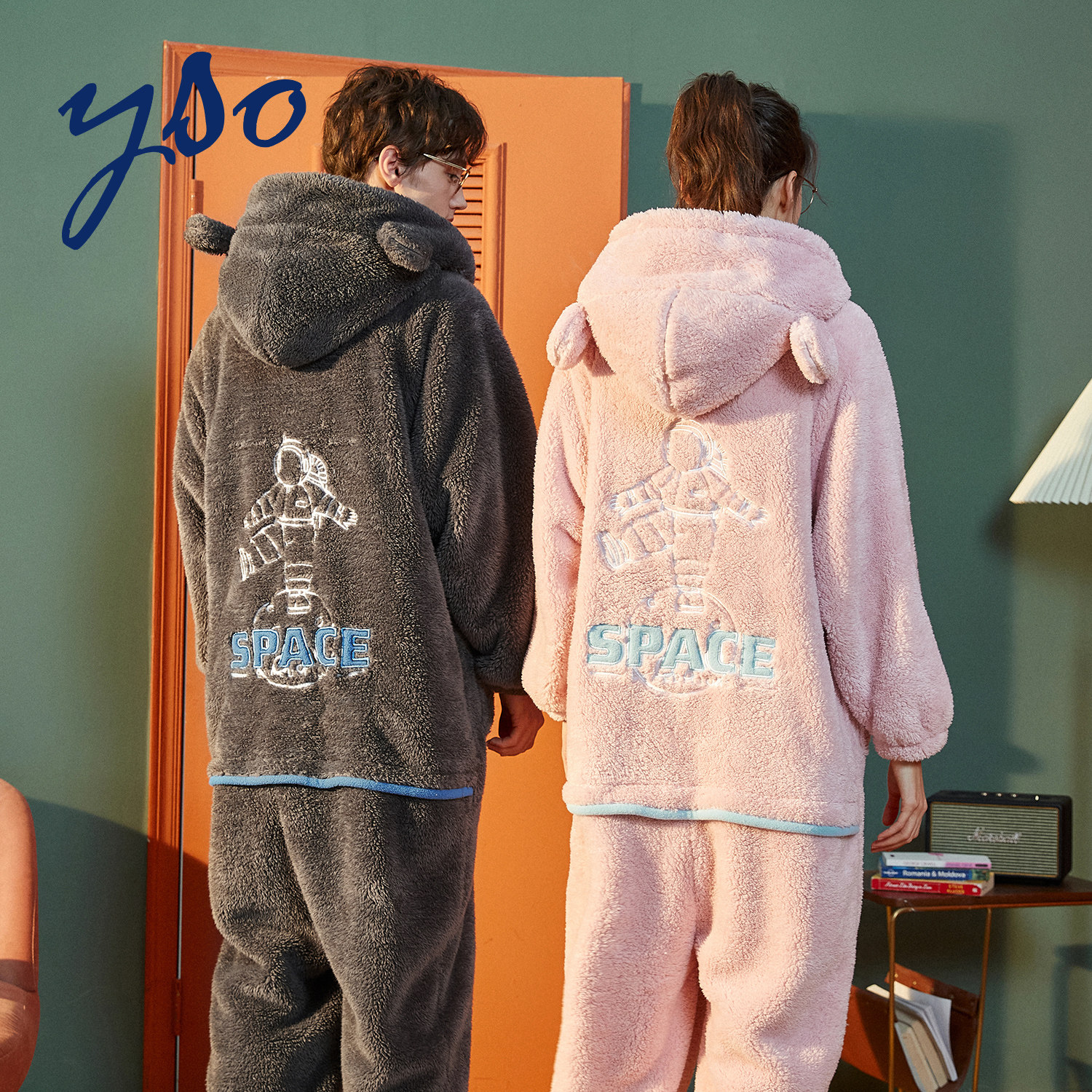 宇航员连体冬情侣冬季珊瑚绒男睡衣 yso睡衣/家居服套装