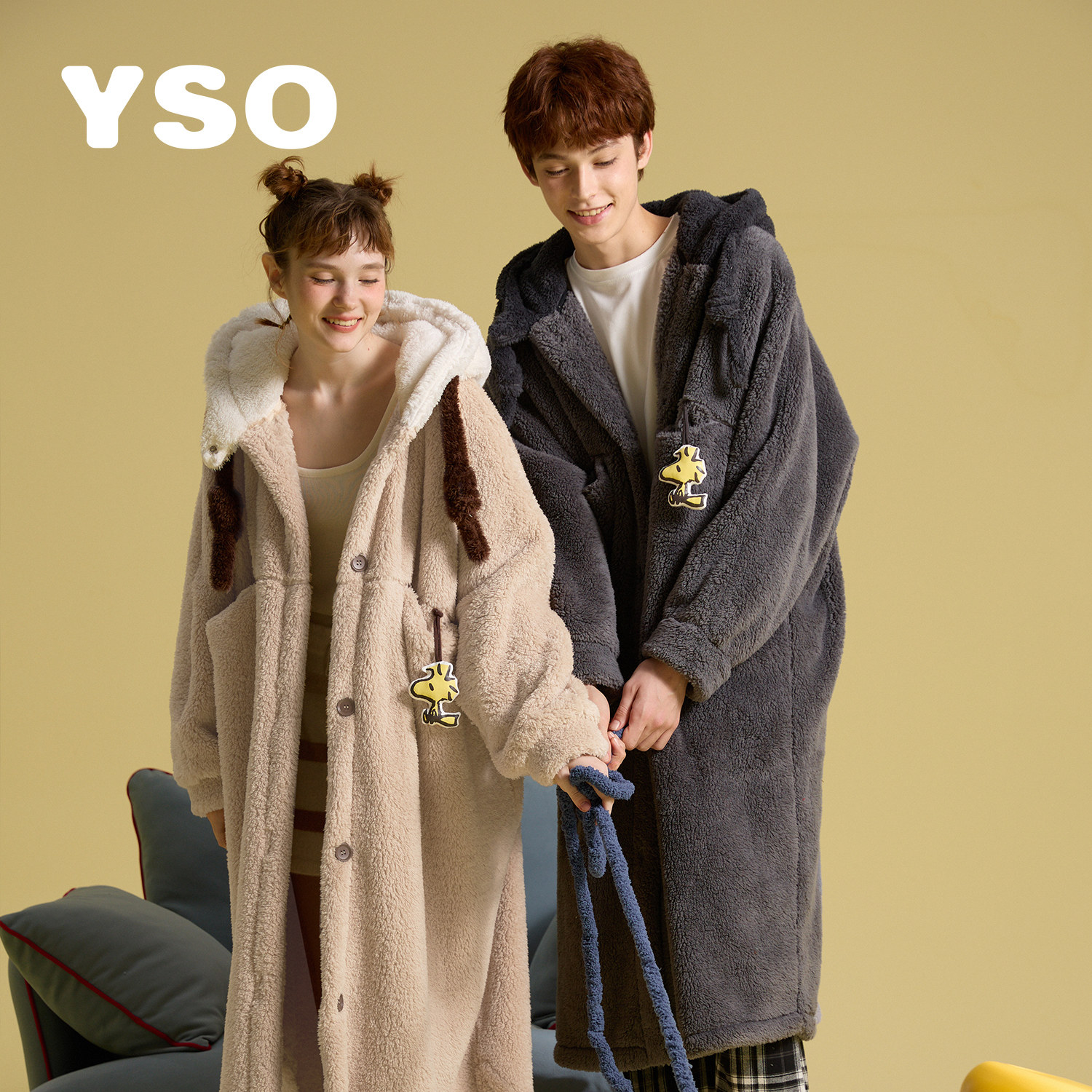 yso【史努比】情侣睡衣女冬季珊瑚绒卡通睡袍男可外穿家居服D,淘宝优惠券,粉丝福利购,淘宝优惠卷