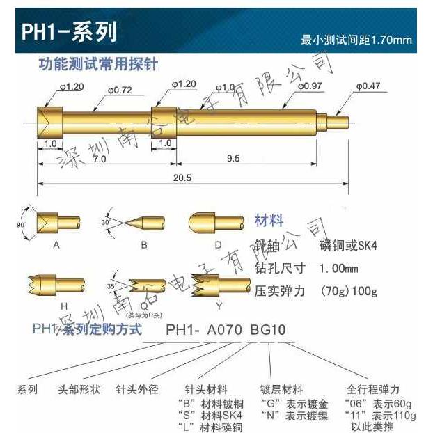 进口 PH-1H 1D 1.2MM九爪梅花头 圆头测试探针 华荣一体针 镀金 - 图0