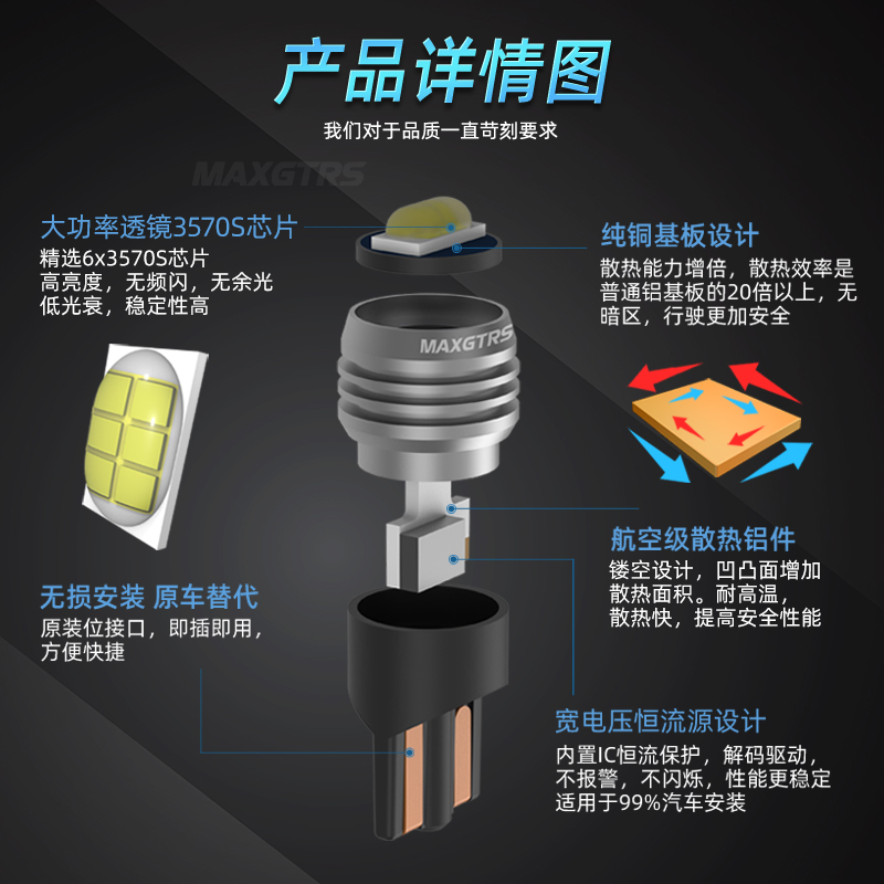 高亮新能源汽车专用LED灯泡示宽灯T10 W5W阅读灯牌照灯凸芯片聚光 - 图1