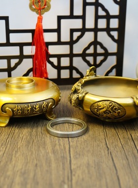 黄铜金蟾聚宝盆摆件纯铜四方来财聚宝盆四大神兽可旋转家居工艺品