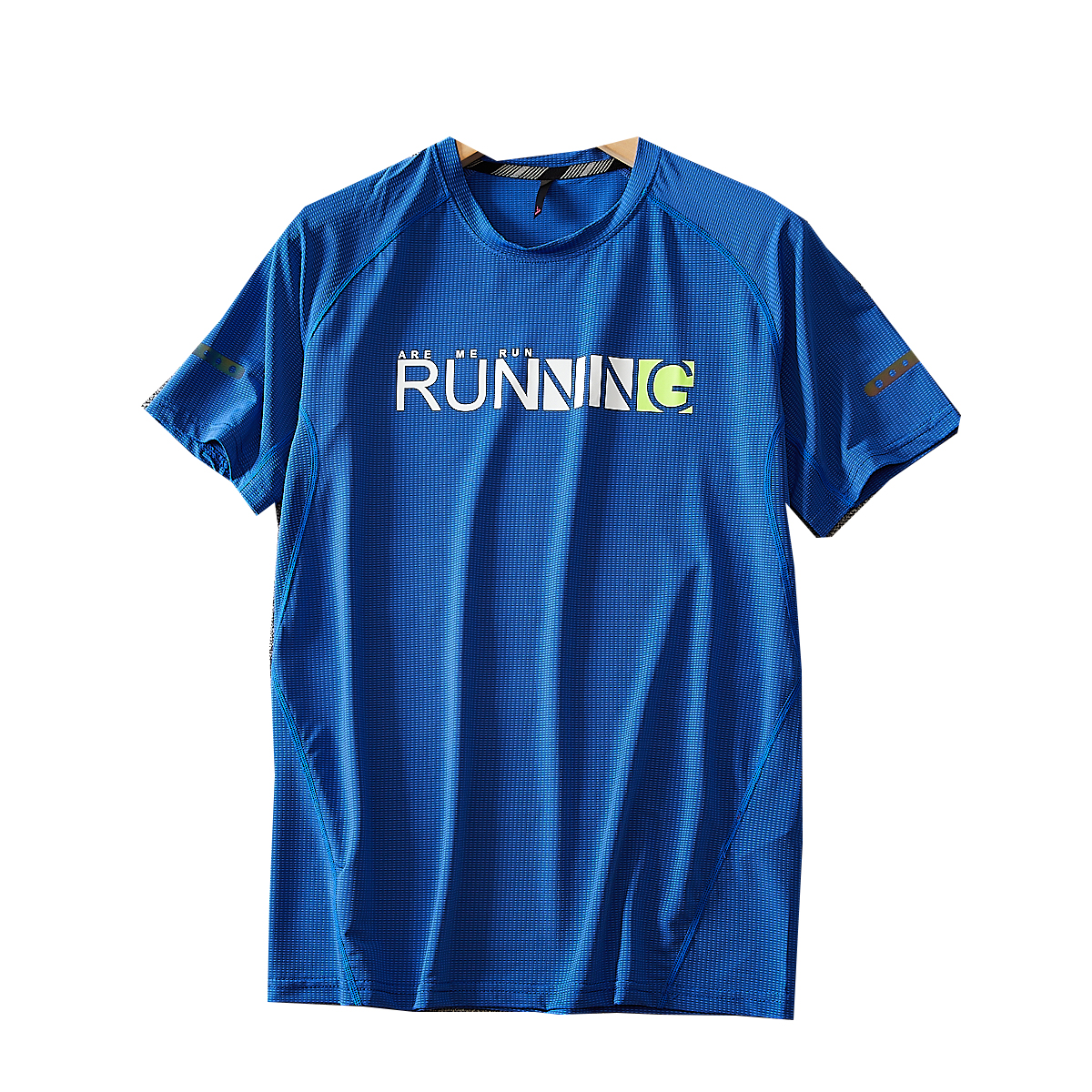 外贸速干透气高弹力夏季运动健身跑步3M反光薄款修身短袖T恤衫男 - 图3