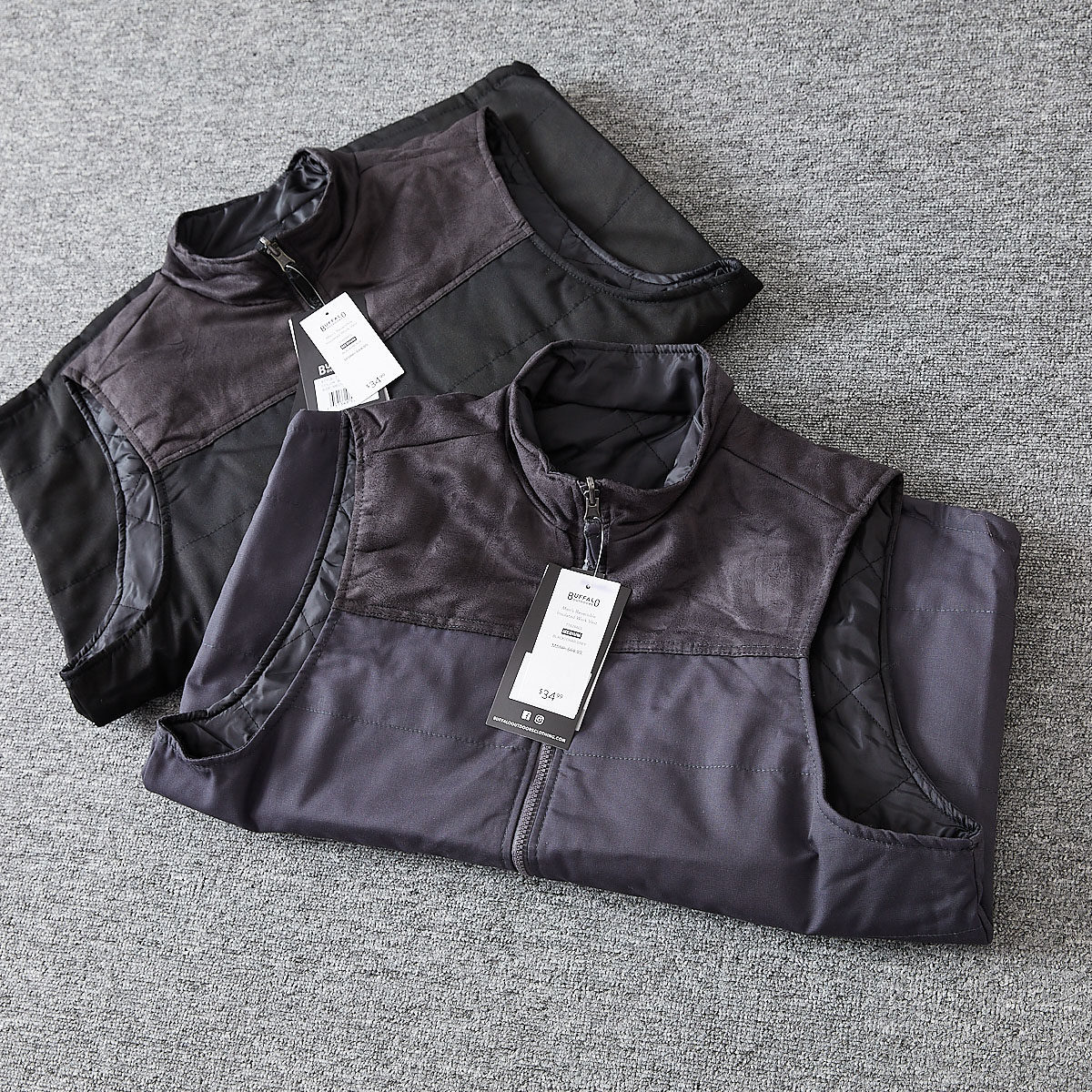 内里夹棉！麂皮绒拼接！外贸男士立领休闲百搭保暖马甲背心外套冬,淘宝优惠券,粉丝福利购,淘宝优惠卷