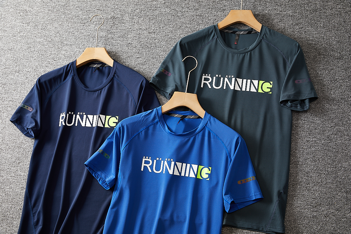 外贸速干透气高弹力夏季运动健身跑步3M反光薄款修身短袖T恤衫男 - 图0