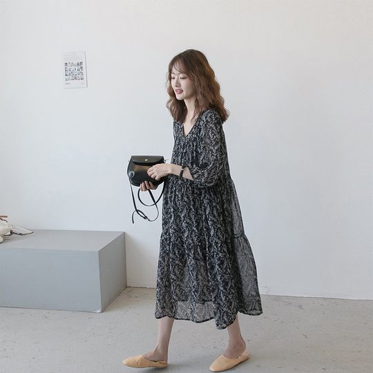 Vestido de mujeres embarazadas de Nuochu Summer 2025 Nuevo falda floral de gasa suelta de moda y de moda