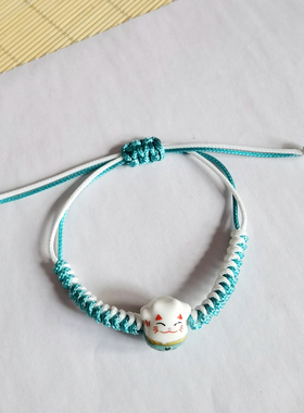 可爱猫咪陶瓷编织绳手链女款