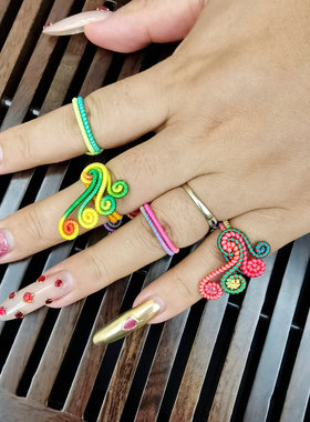 女民族风波西米亚彩线编织戒指