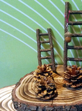 创意原木手工树枝迷你梯子zakka