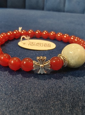 红玛瑙单圈手串女款手链糯翡翠藏银原矿帝王红本命年礼物转运