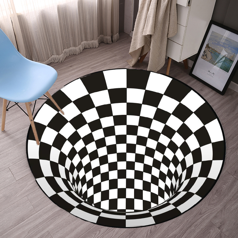 黑白圆形方格梳妆台衣帽间吊篮电脑椅地垫茶几垫子卧室床边地毯 - 图1