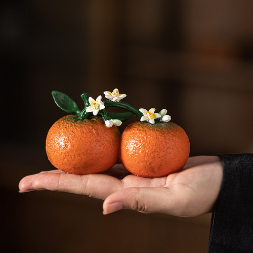变色橘子花开茶宠摆件精品可养茶玩茶桌大吉大利桔子装饰茶台配件 - 图2