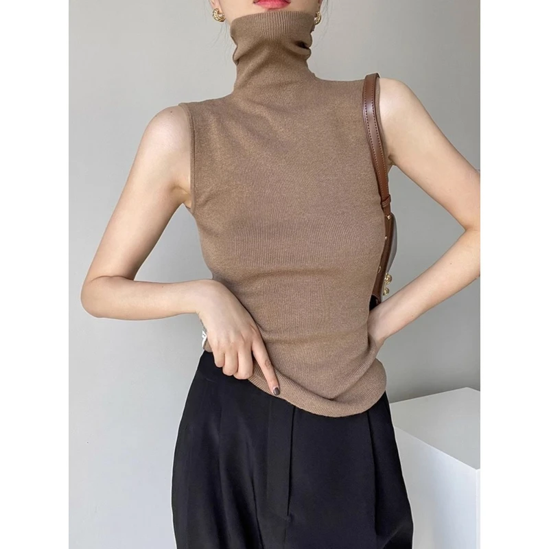 黑色高领吊带背心女秋冬季高级感皮草内搭针织打底无袖堆堆领上衣,淘宝优惠券,粉丝福利购,淘宝优惠卷