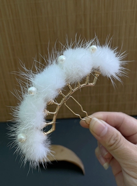 鹿与少女排簪水貂毛古风发簪