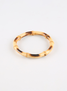 竹节烤黄黑双色豹纹手镯圆环竹根鞭饰品大圈口7厘米内径竹子手环