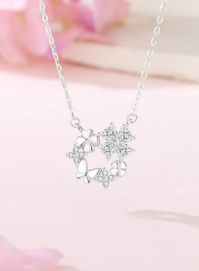 Winy925纯银满钻花朵锁骨链