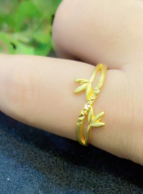 韩版时尚沙金戒指甜美花朵不掉色