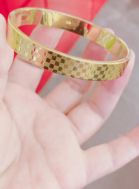 欧美时尚女黄铜沙金大气手镯保色