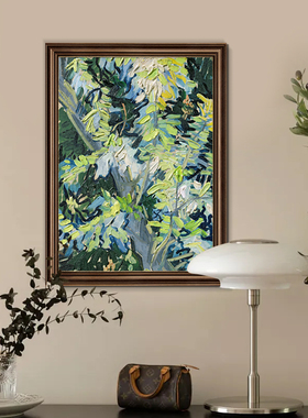 欧式复古装饰画餐厅油画美式客厅卧室挂画梵高名画花卉合欢树花枝