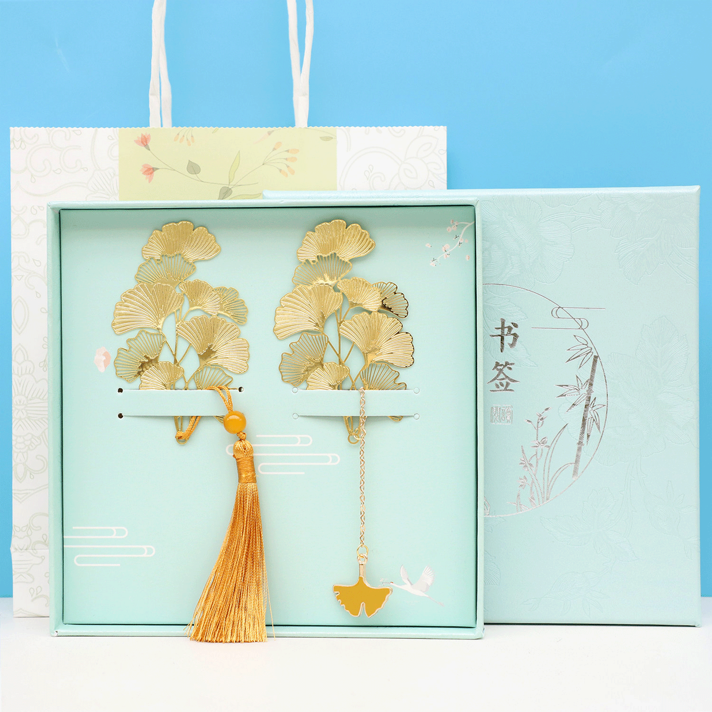 银杏叶流苏金属定制刻字艺术书签礼盒签字笔学生用教师节国潮礼品,淘宝优惠券,粉丝福利购,淘宝优惠卷