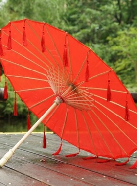 红色中国风古典伞仙气飘带流苏工艺伞古风汉服摄影道具