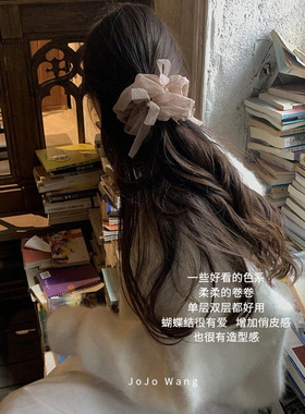 黄紫粉面包卷卷柔柔纱蝴蝶结发圈