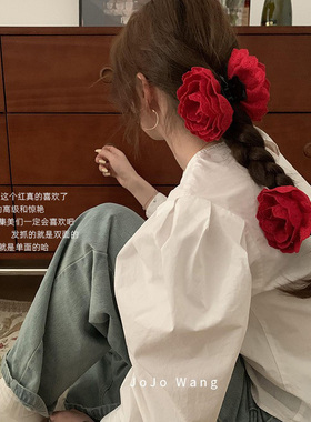 虞书欣同款大红花朵抓夹发圈发抓