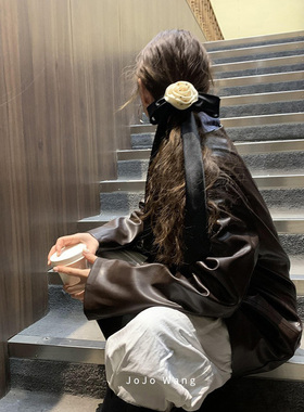 法式波点长飘蝴蝶结~缎面发夹