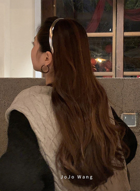 时髦精银色~pu质感细发箍女外出