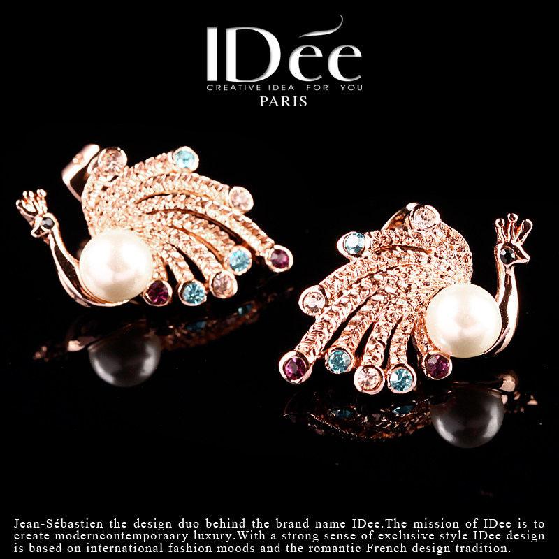 法国idee玫瑰金色女孔雀可爱耳钉 idee耳钉