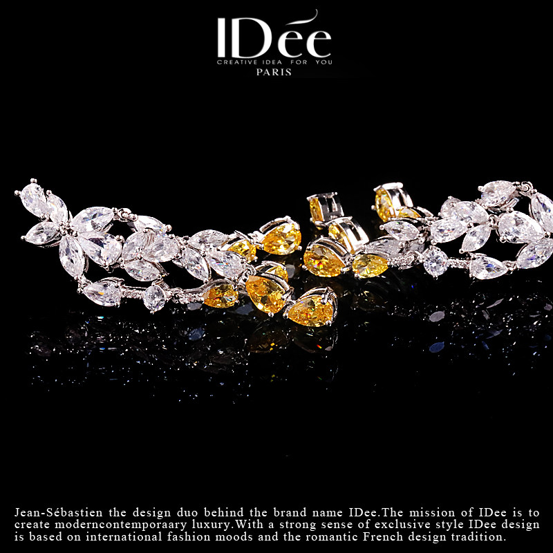 法国idee阿曼达黄水晶闪钻女感耳坠 idee耳钉