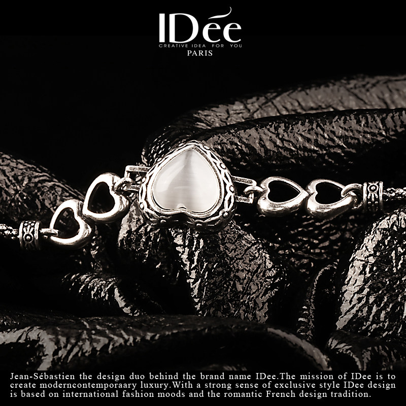 法国idee女潮宝石闺蜜银色桃心手链 idee手链