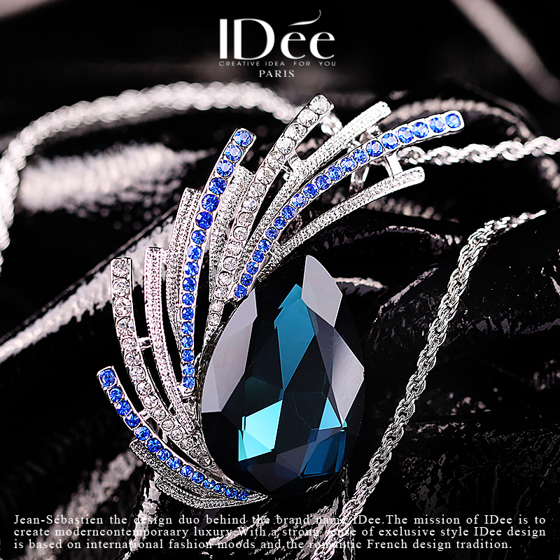 法国idee孔雀蓝宝石水晶女欧美胸针 idee胸针
