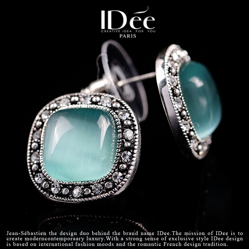 法国idee猫眼石女气质个性闪钻耳钉 idee耳钉