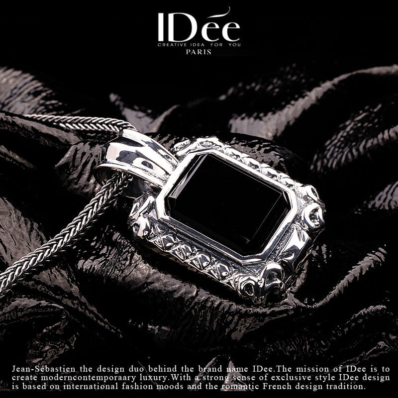 法国idee黑宝石男潮男方牌纯银项链 idee项坠/吊坠