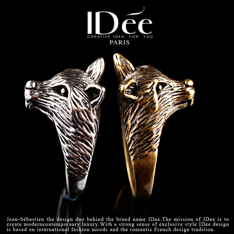 法国idee金色狼首男潮牌嘻哈戒指 idee戒指/指环