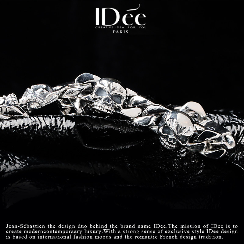 法国idee骷髅纯银男士潮泰银感手链 idee手链