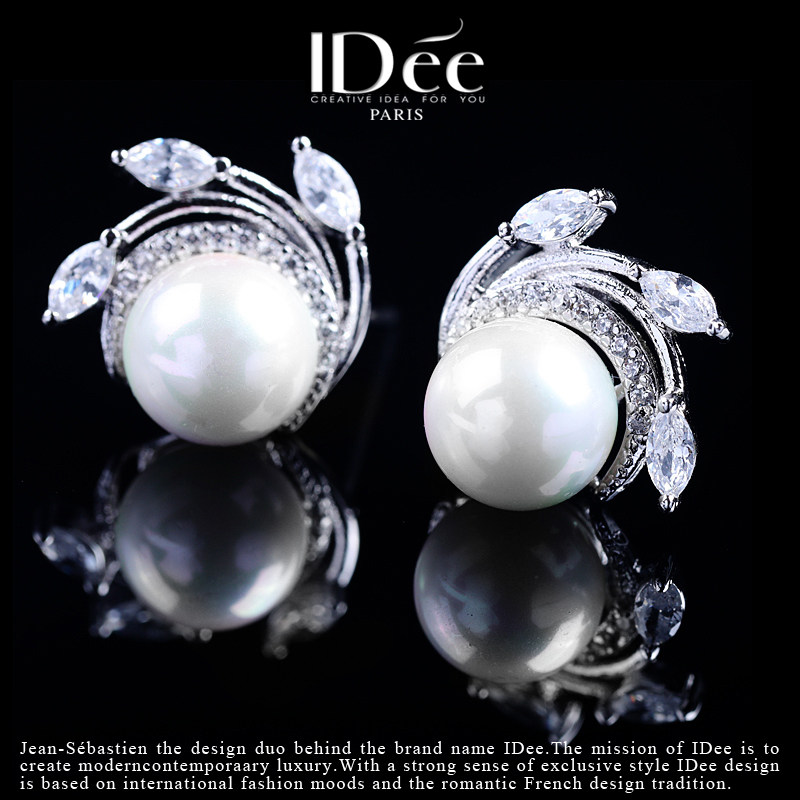 法国idee女潮牌气质仿珍珠银色耳钉 idee耳钉