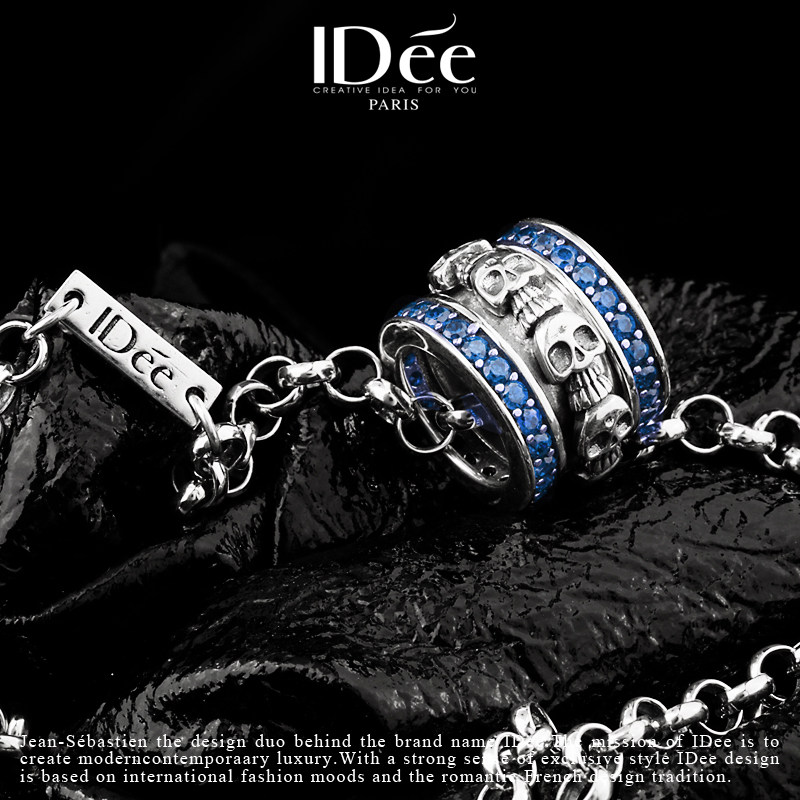 法国idee蓝钻骷髅纯银小蛮腰男吊坠 idee项坠/吊坠