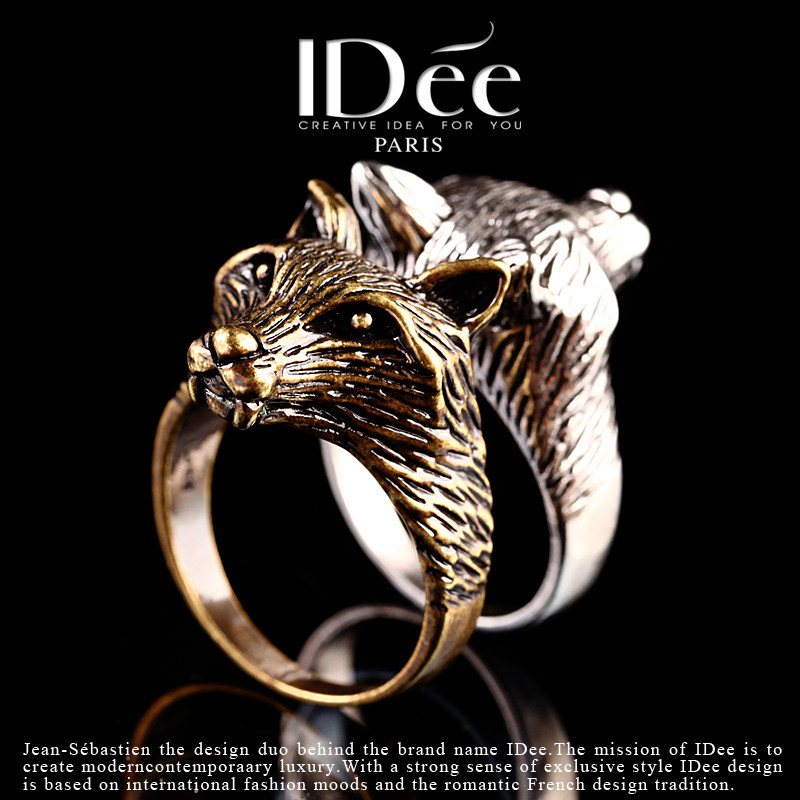 法国idee银色狼首男嘻哈复古指环 idee戒指/指环