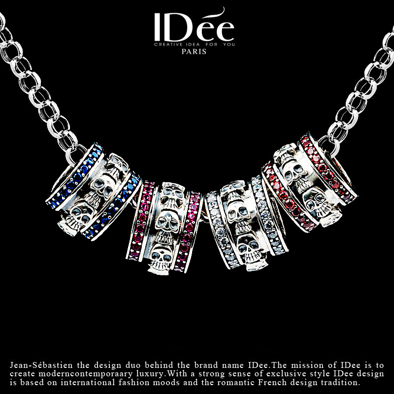 法国idee蓝钻骷髅纯银小蛮腰男吊坠 idee项坠/吊坠