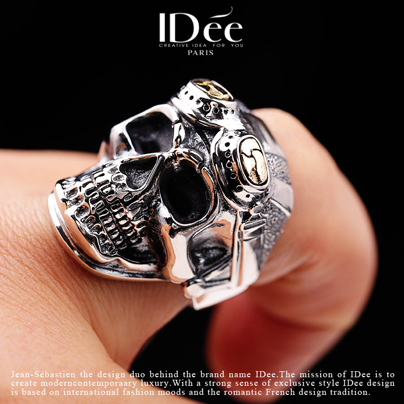 法国idee骷髅头男潮复古纯银戒指 idee戒指/指环
