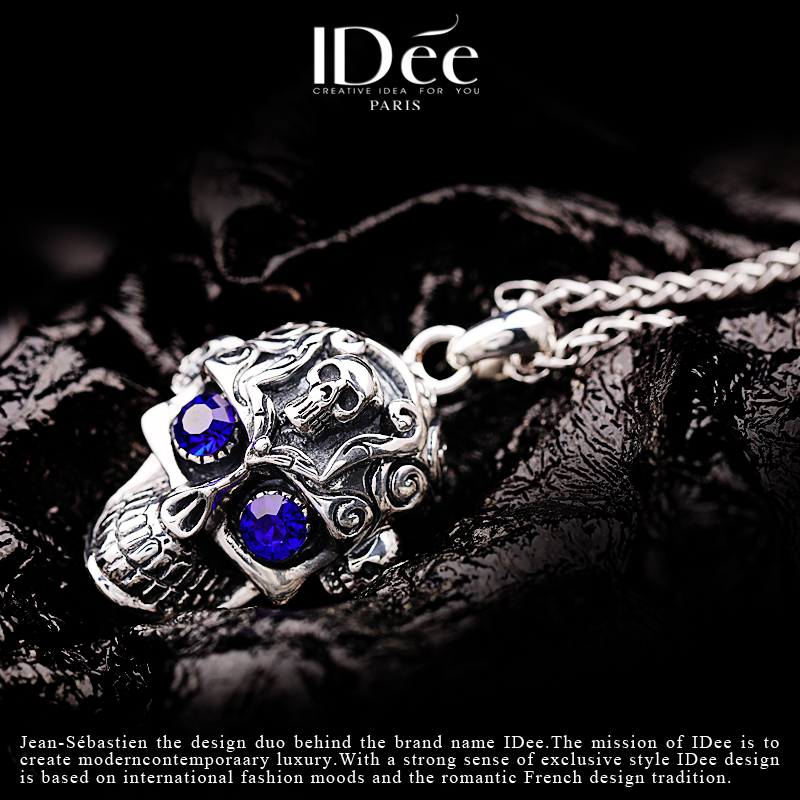 法国idee骷髅男潮个性嘻哈泰银项链 idee项链